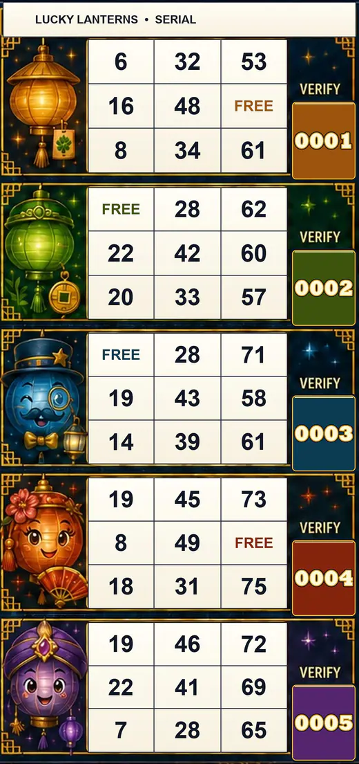 Lucky Lanterns real completed numbered strip back