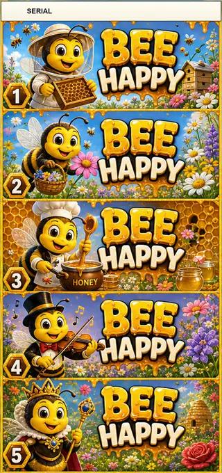 Bee Happy Jumbo Style Pull Tab Strip front