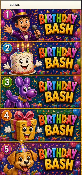 Birthday Bash Jumbo Style Pull Tab Strip front