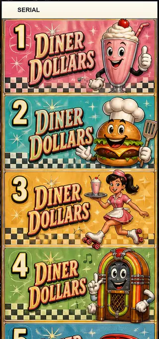 Diner Dollars Jumbo Style Pull Tab Strip front