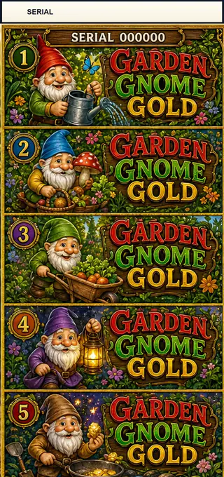 Garden Gnome Gold Jumbo Style Pull Tab Strip front