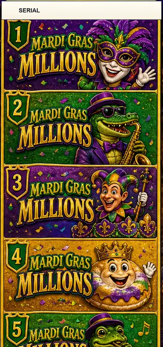 Mardi Gras Millions Jumbo Style Pull Tab Strip front