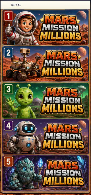 Mars Mission Millions Jumbo Style Pull Tab Strip front