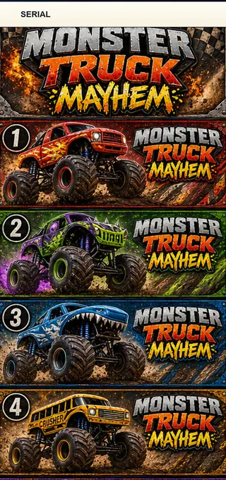 Monster Truck Mayhem Jumbo Style Pull Tab Strip front