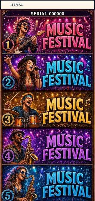 Music Festival Jumbo Style Pull Tab Strip front