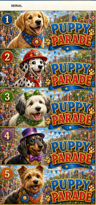 Puppy Parade Jumbo Style Pull Tab Strip front
