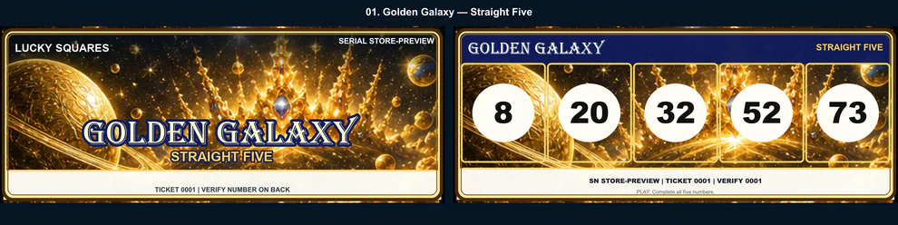 Golden Galaxy Straight Five real Lucky Squares pull-tab front and back