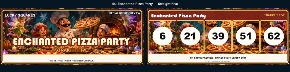 Enchanted Pizza Party Straight Five front and back