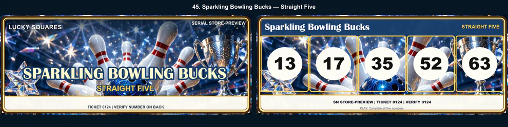 Sparkling Bowling Bucks Straight Five front and back