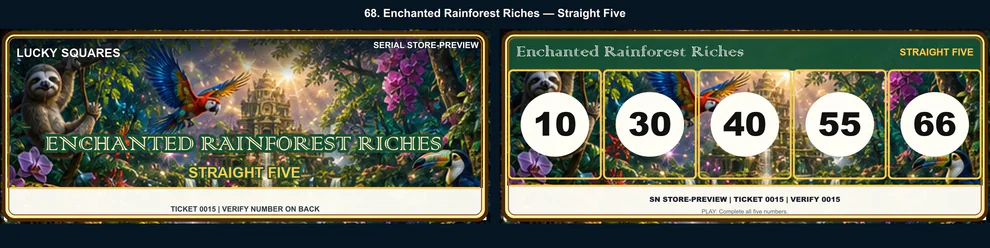 Enchanted Rainforest Riches Straight Five front and back