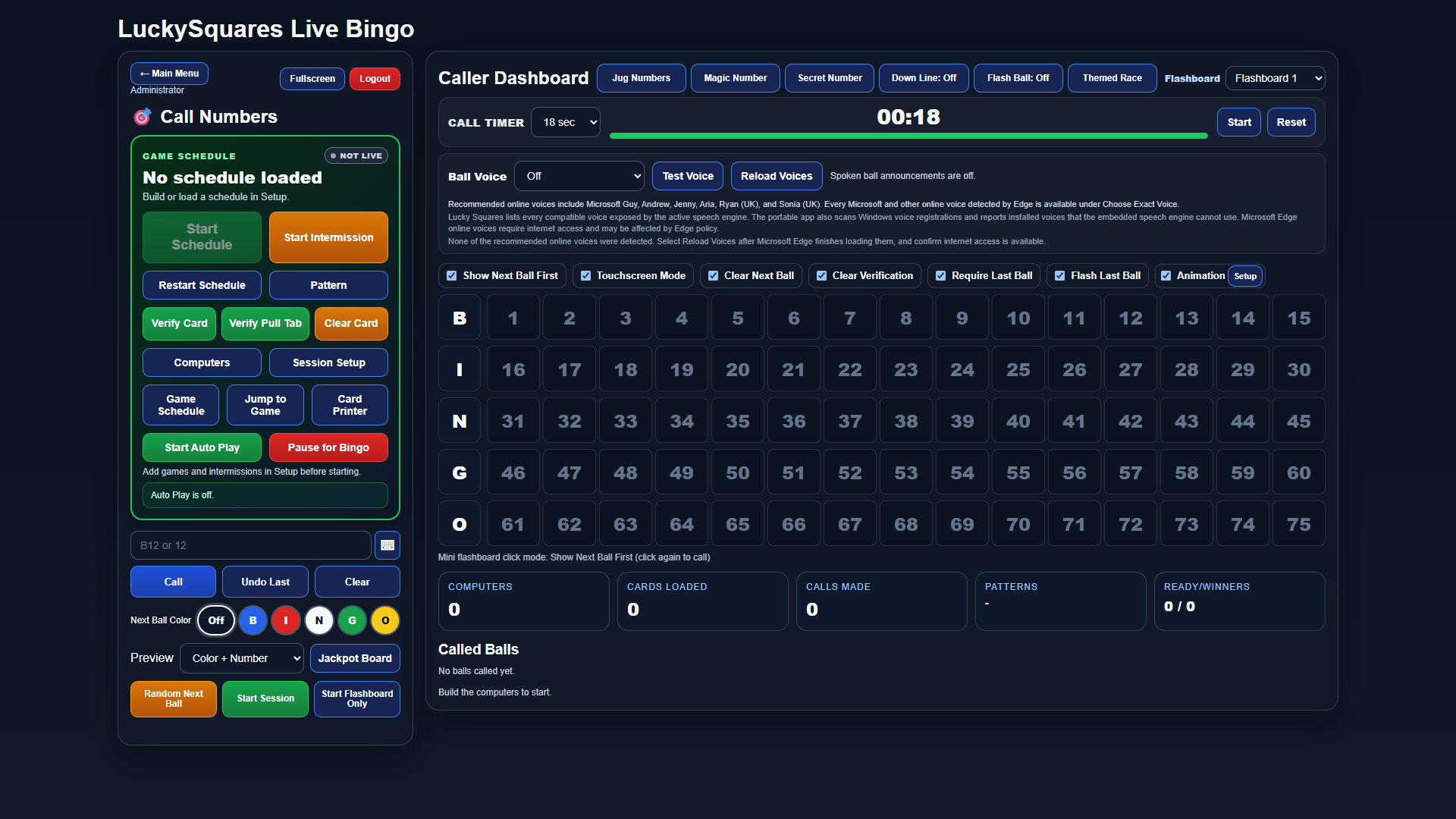 Lucky Squares live Caller and Verification screen