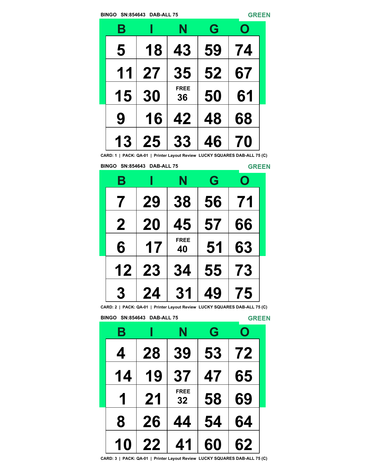 Real static Green Dab-All 75 printed paper example