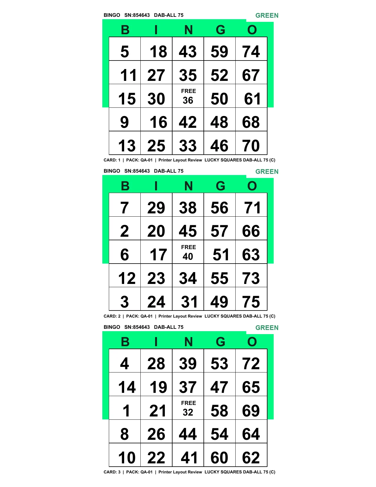 Real static Green Dab-All 75 printed paper example