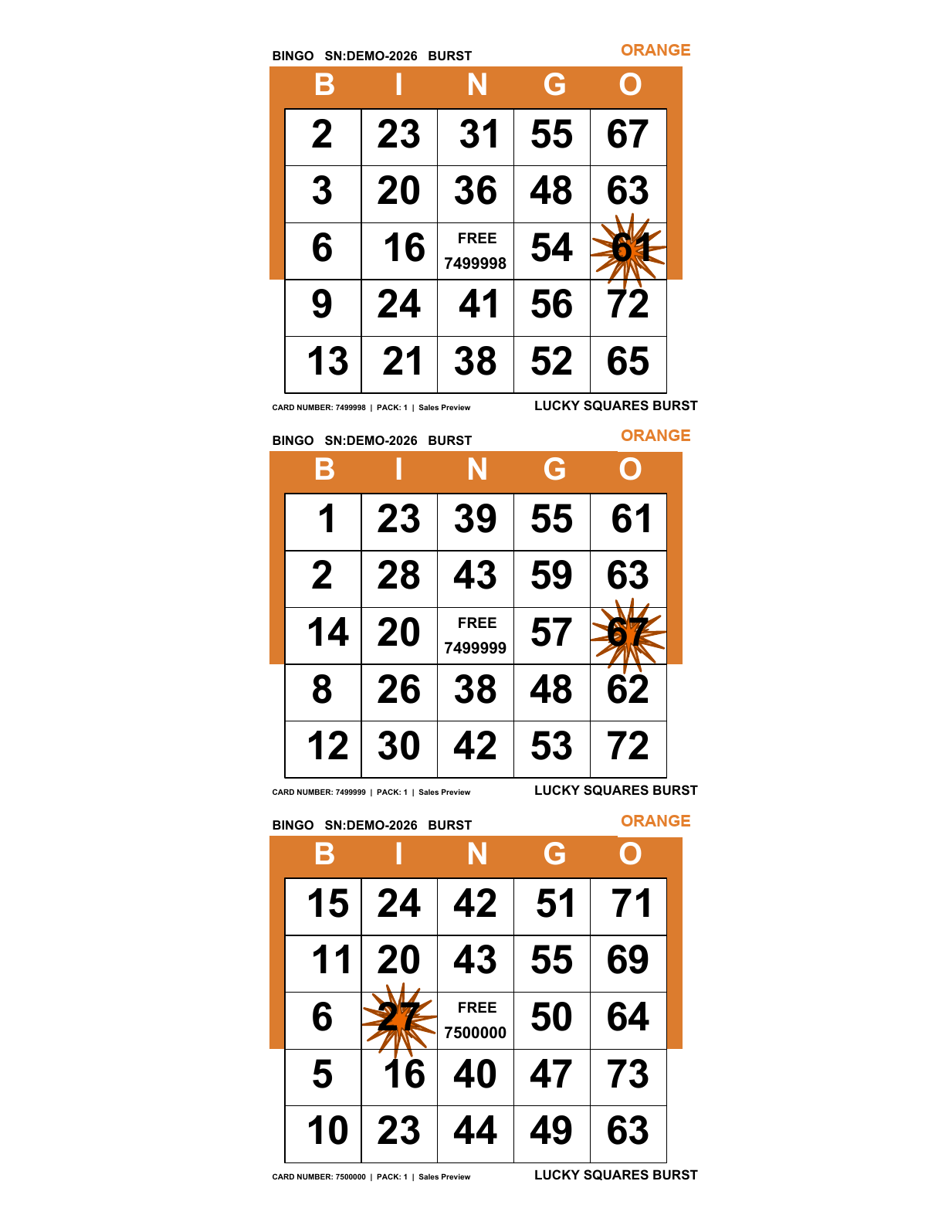 Real static Orange Lucky Squares Burst printed paper example