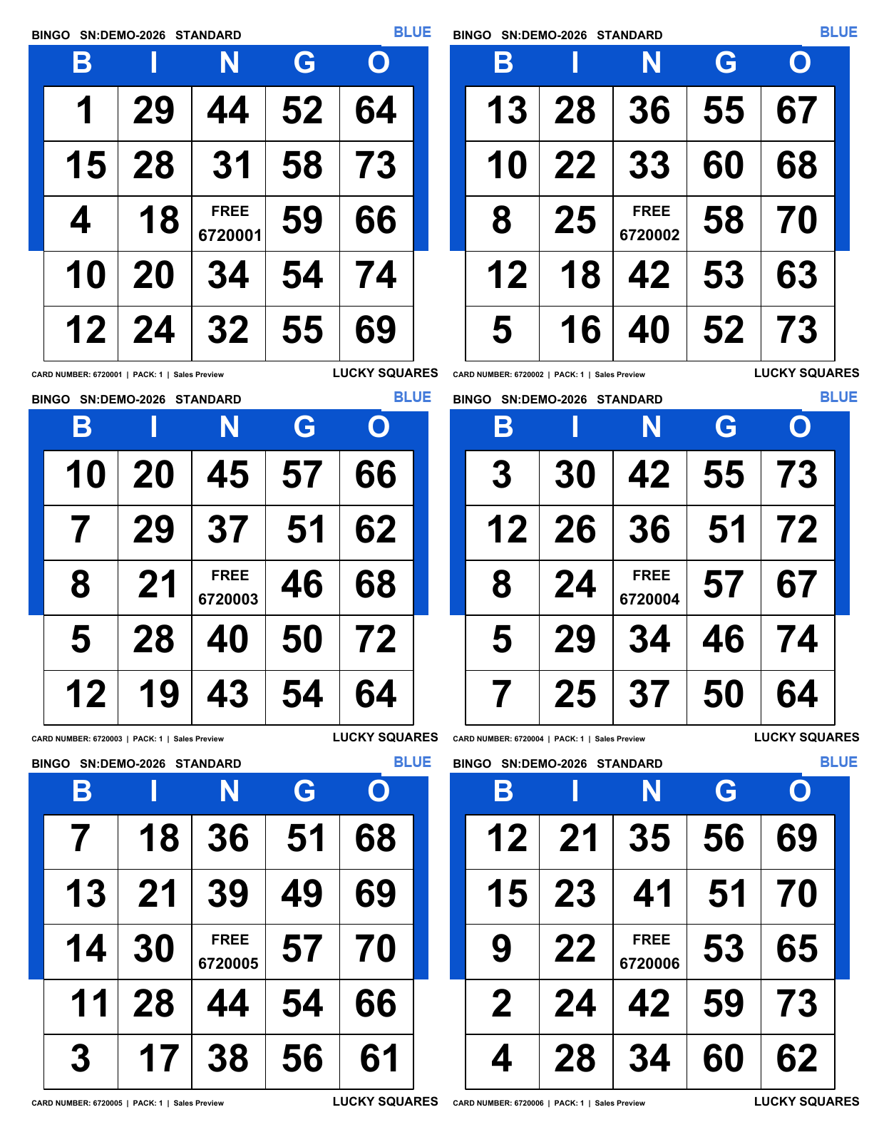 Real static Blue Standard 75-Ball printed paper example