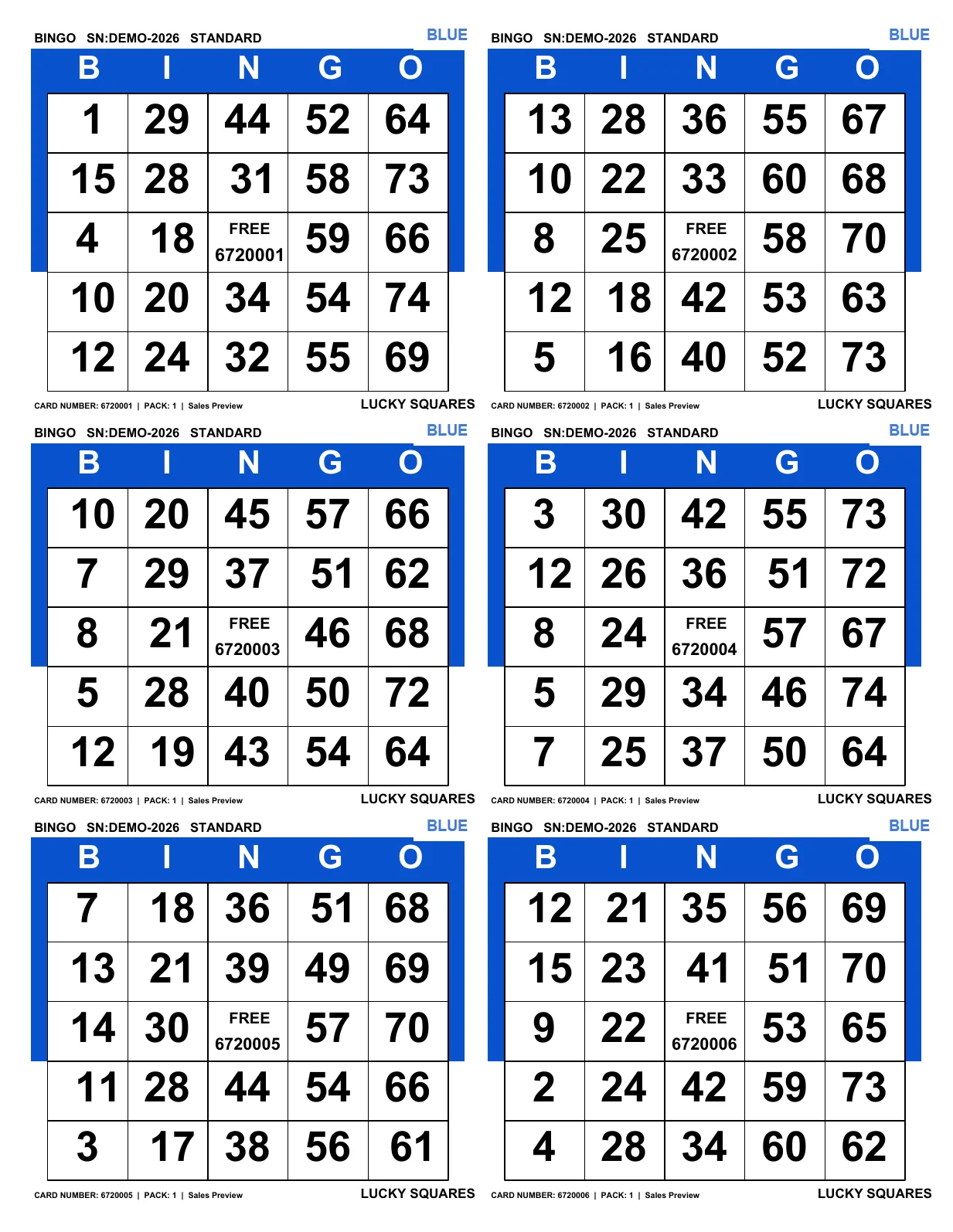Real static Blue Standard 75-Ball printed paper example