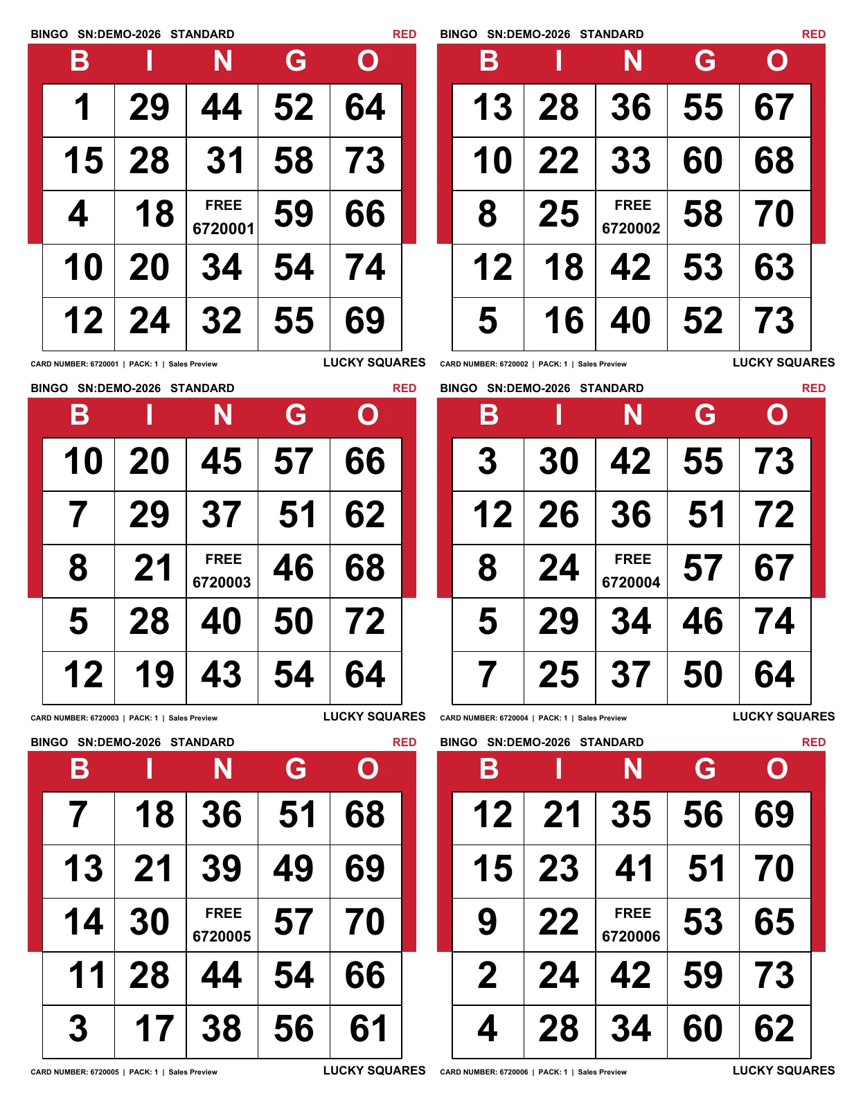 Real red Lucky Squares six-on paper