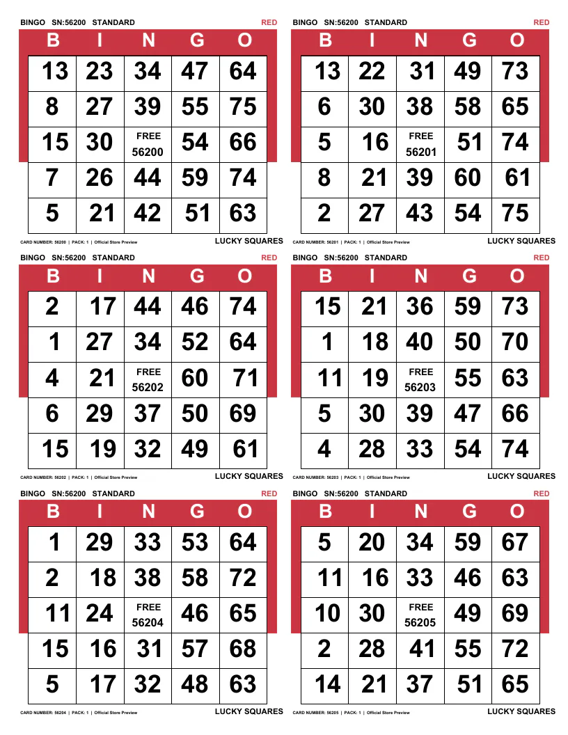 Standard 75-Ball real printed example