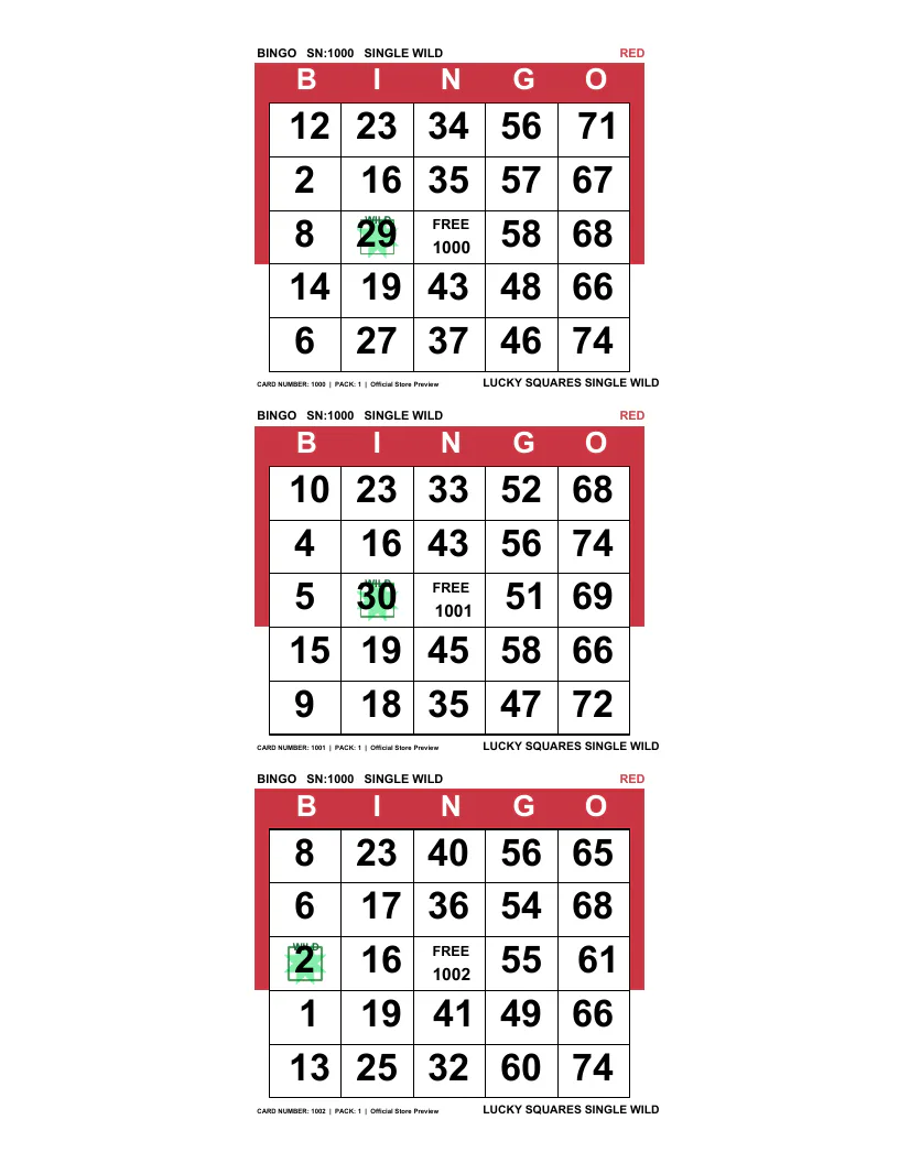 Lucky Squares Wild real printed example