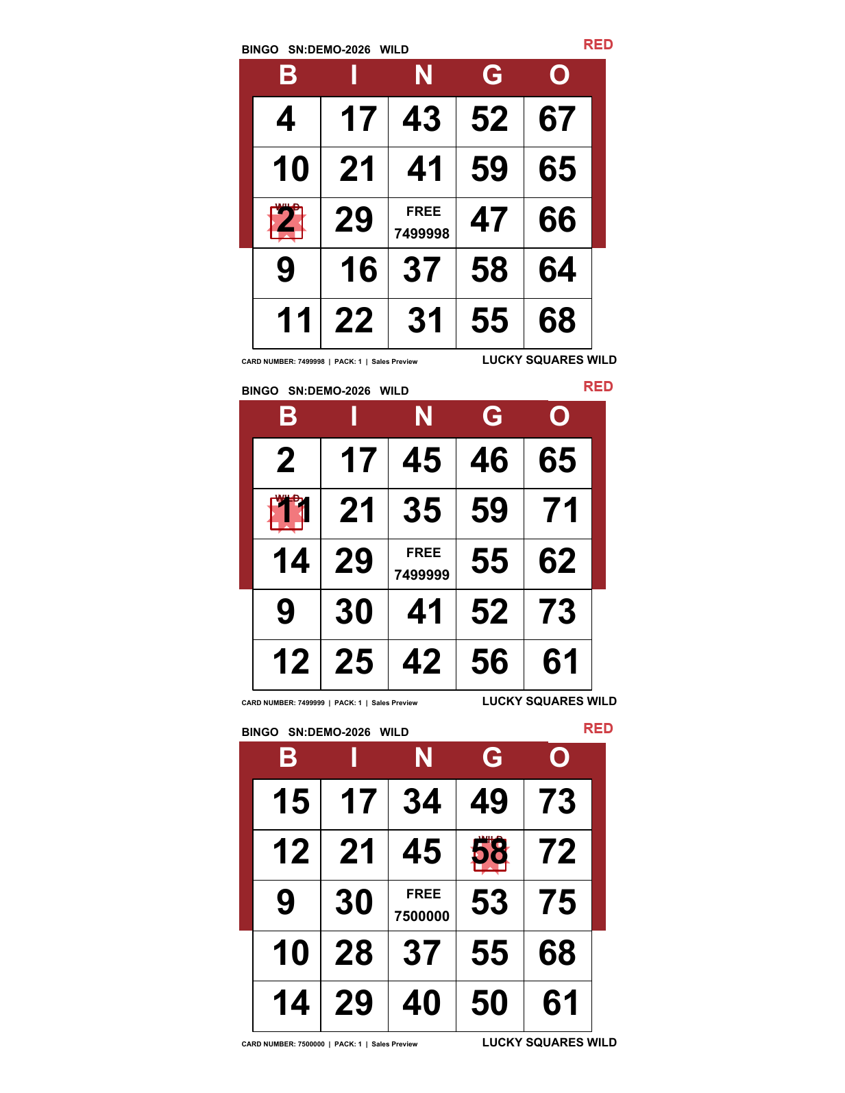 Complete real Red Lucky Squares Wild three-on printed sheet