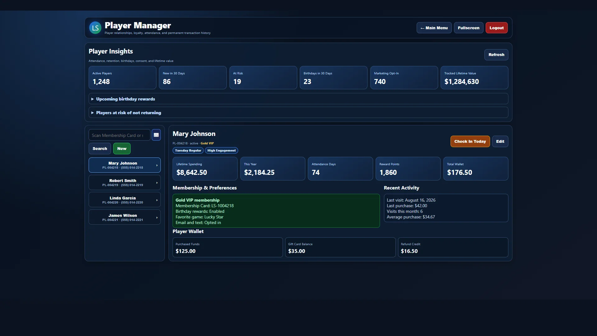 Current full-screen Lucky Squares Player Membership Features software view