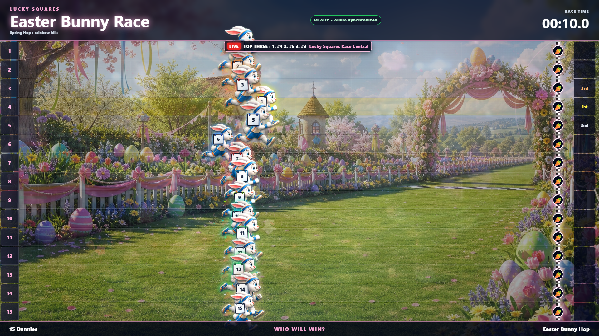 Automatic full-screen Easter Bunny Hop race in Lucky Squares