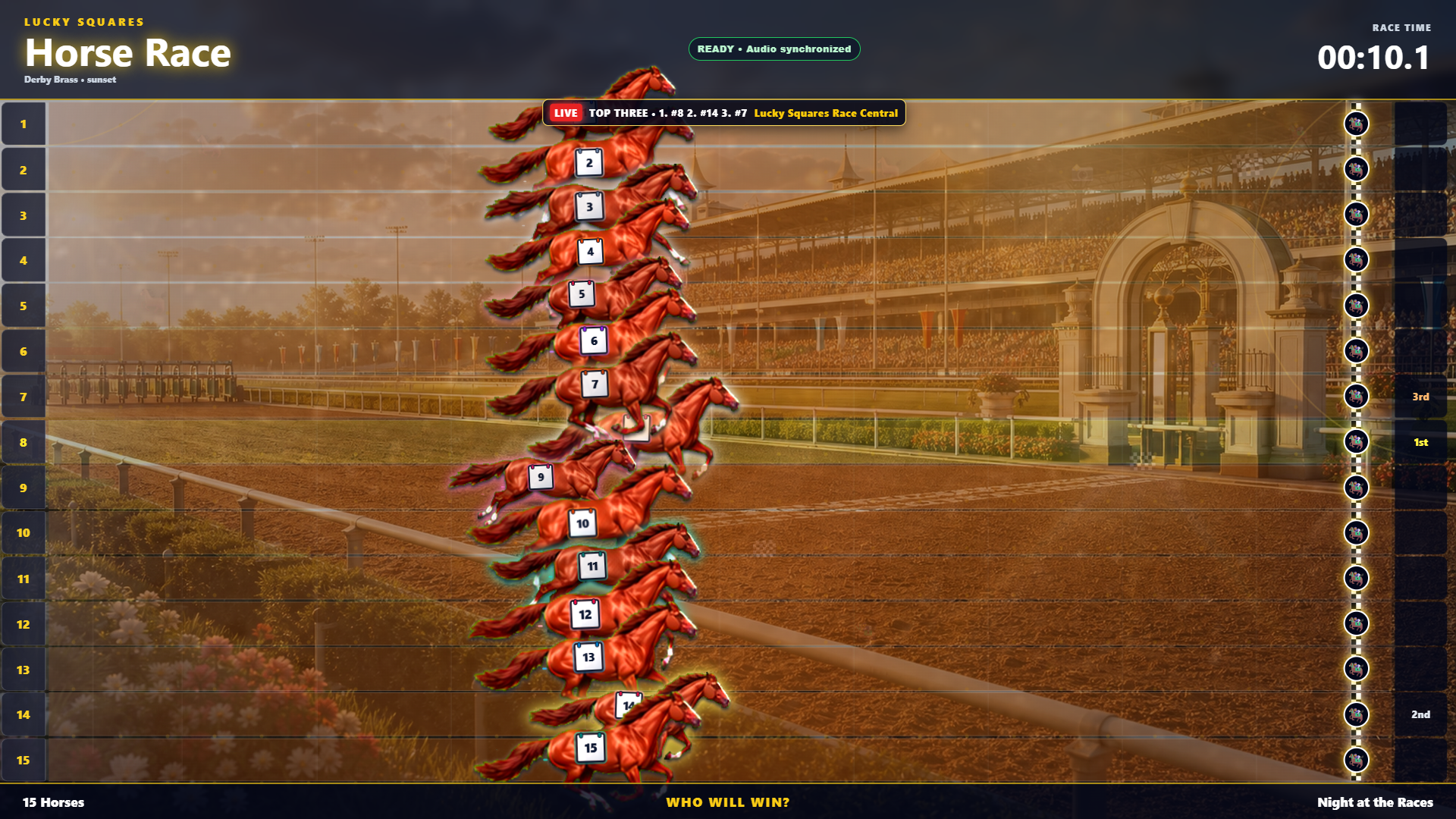 Automatic Lucky Squares Race Manager demonstration changing themes and race settings