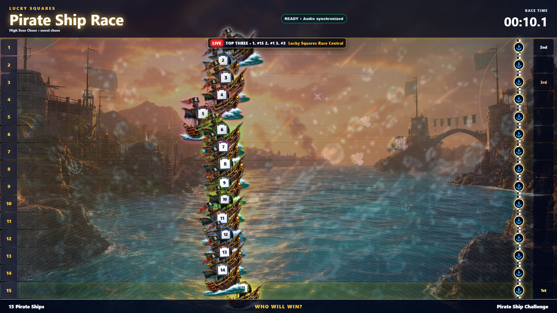 Automatic full-screen Pirate Ship Challenge race in Lucky Squares