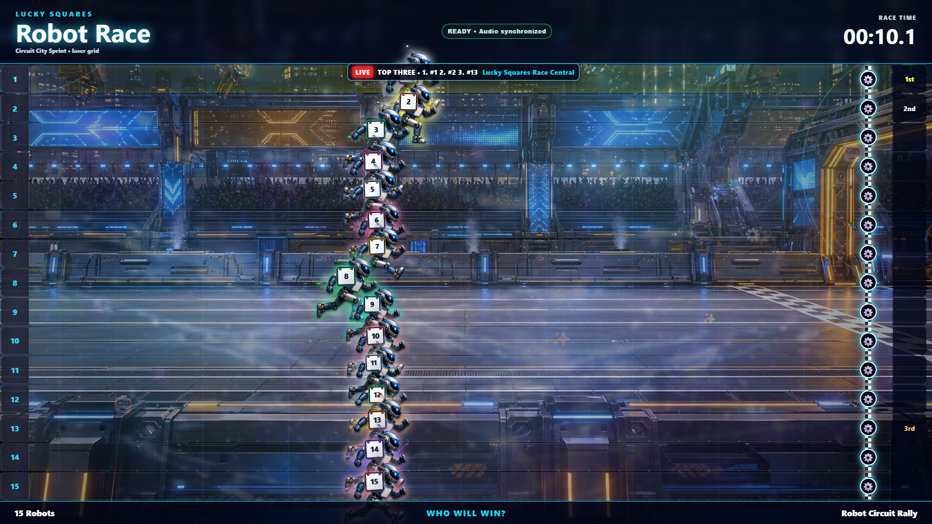 Automatic full-screen Robot Circuit Rally race in Lucky Squares