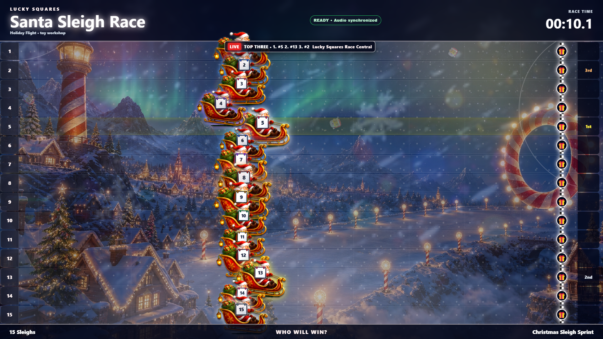 Automatic full-screen Christmas Sleigh Sprint race in Lucky Squares