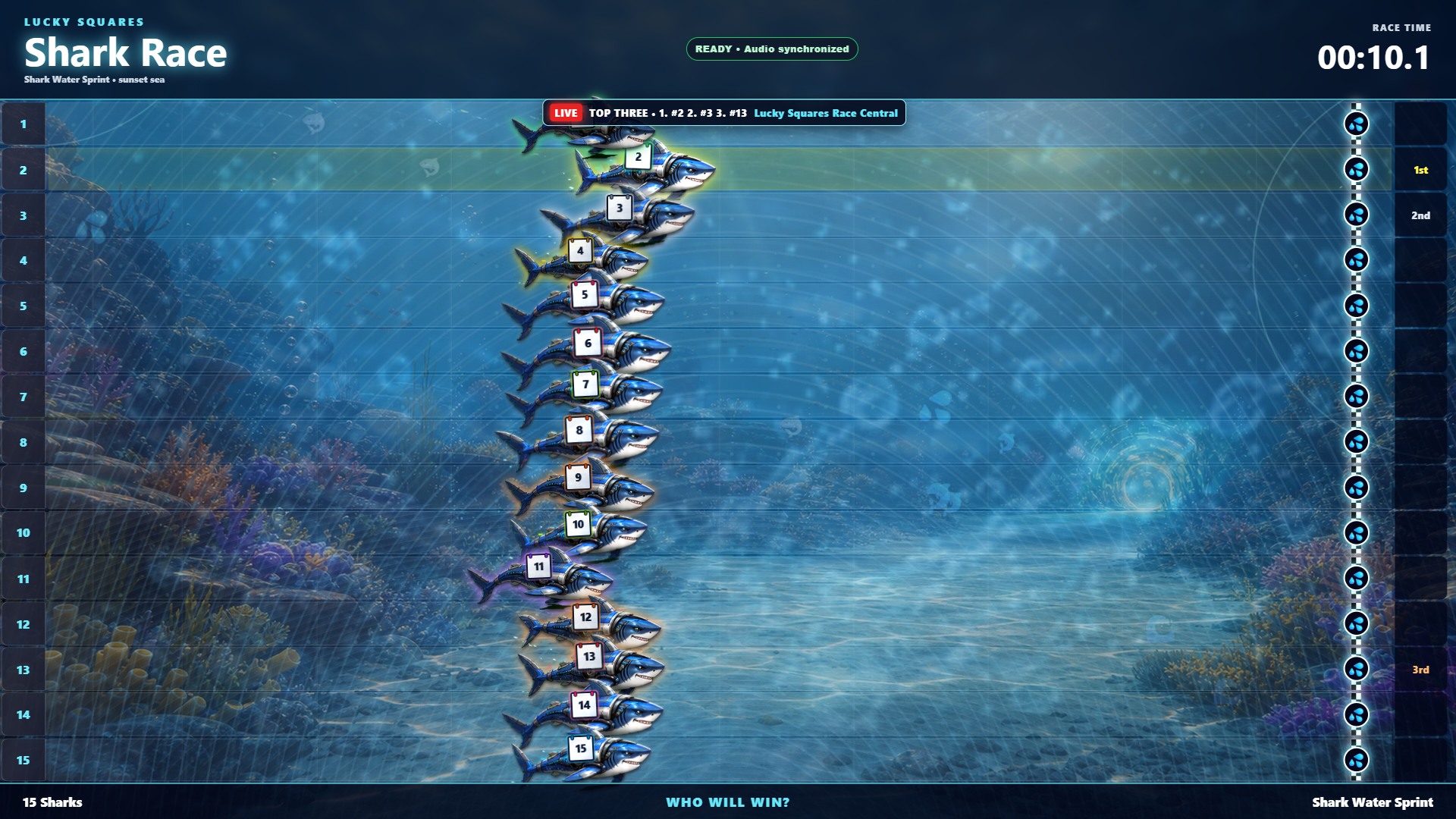 Automatic full-screen Shark Water Sprint race in Lucky Squares