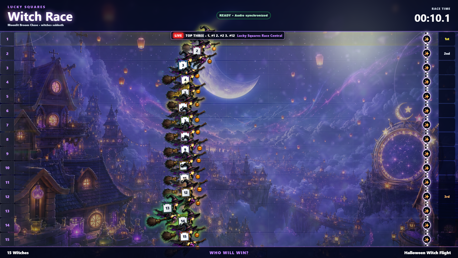 Automatic full-screen Halloween Witch Flight race in Lucky Squares