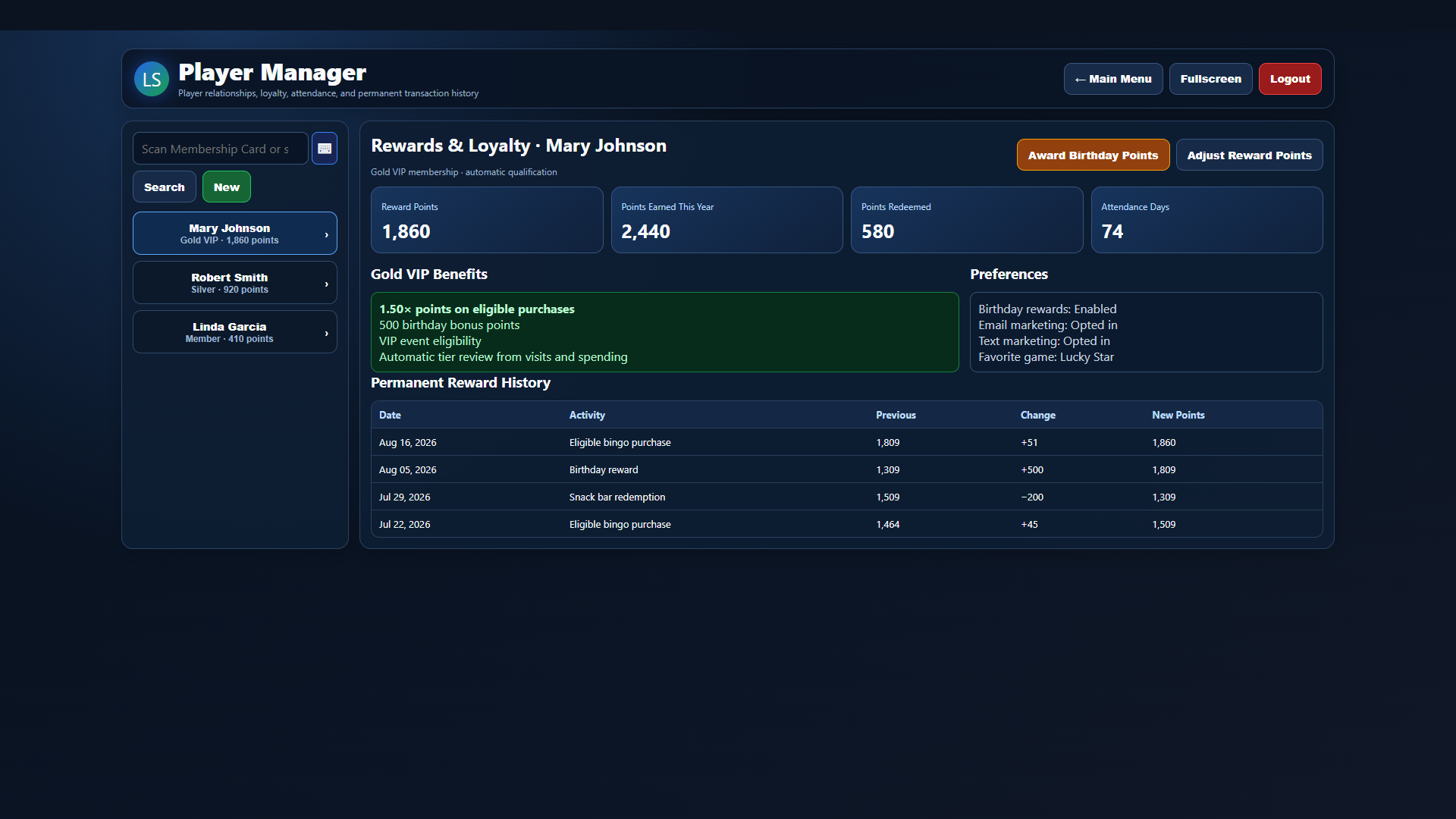 Current Lucky Squares Rewards and Loyalty screen with points, benefits, and reward history