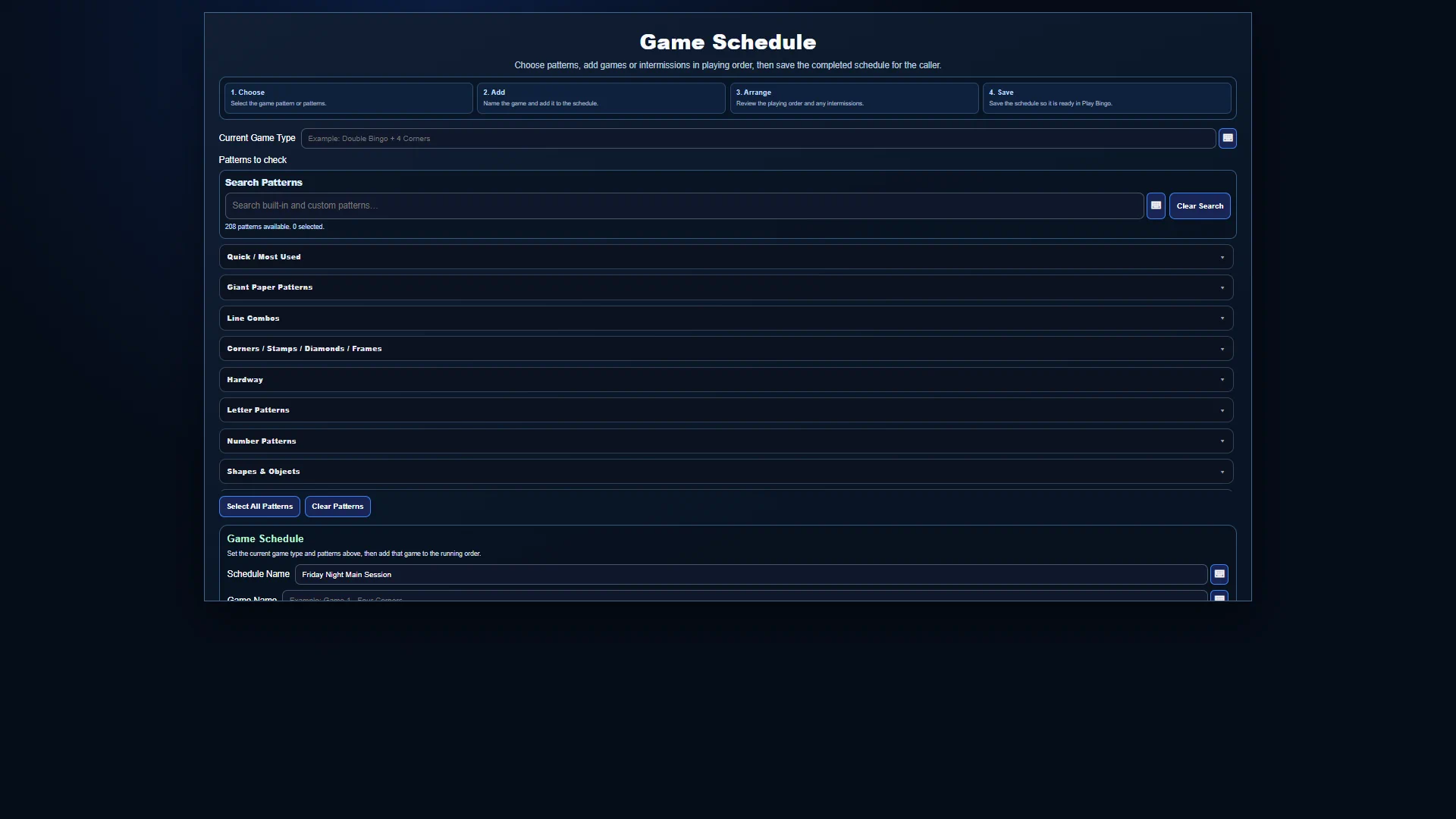 Current full-screen Lucky Squares Session Manager & Game Scheduler software view